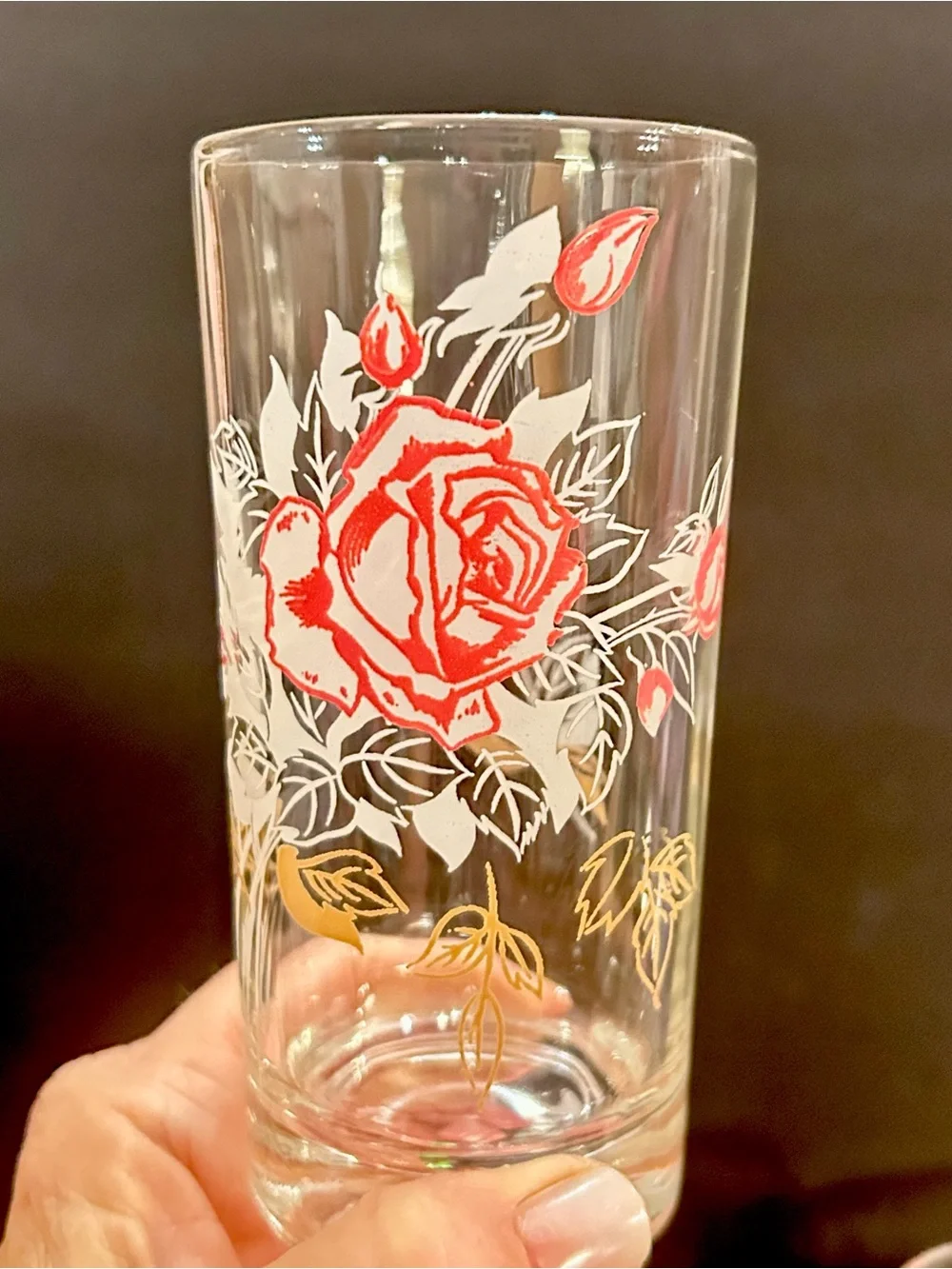 Vintage Mid Century Pink Rose Highball Drinking Glasses - Set of 4